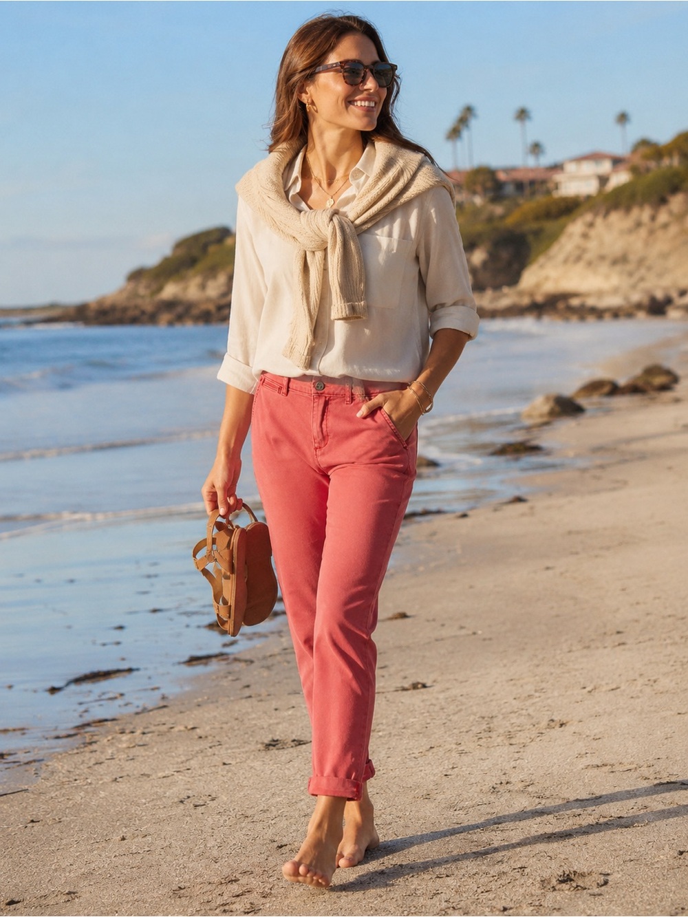 Anthropologie Pilcro Coastal Old Money Coral Pink Chino Pants Size 27